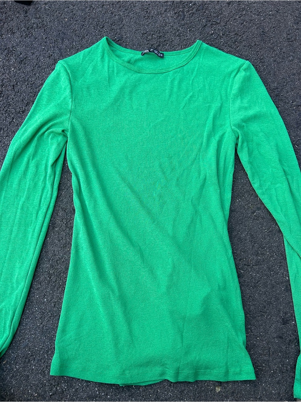 Zara Bright Green Long Sleeve Crewneck Top